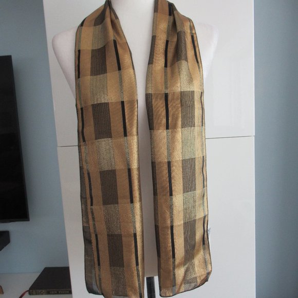 Anne Klein Metallic Rayon Rectangular Scarf 10" x 60" Gold Black Color NWOT - Picture 1 of 11
